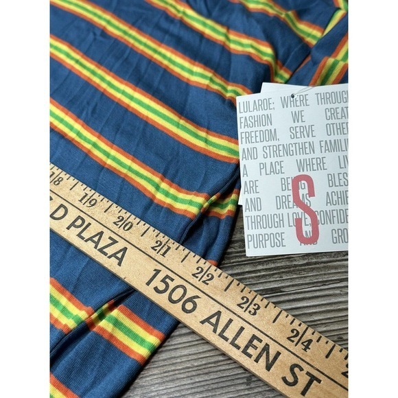 Lularoe Small‎ Irma Tunic Blue with Orange Green and Yellow Stripes Shirt NWT - Picture 8 of 10